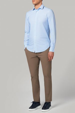 Camicie Casual Uomo | Camicia Azzurra In Nylon Elasticizzato Slim Fit Blu Chiaro | Boggi Milano