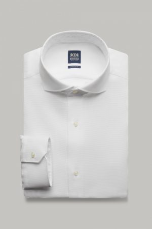 Camicie Uomo | Camicia Bianca In Cotone Dobby Regular Fit Bianco | Boggi Milano