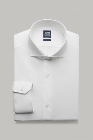 Camicie Uomo | Camicia Bianca In Cotone Dobby Slim Fit Bianco | Boggi Milano
