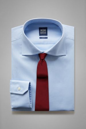 Essentials Uomo | Camicia Azzurra In Cotone Dobby Slim Fit Azzurro | Boggi Milano