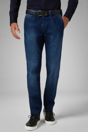 Jeans Uomo | Pantaloni In Denim Elasticizzato Blu Medio Slim Denim | Boggi Milano