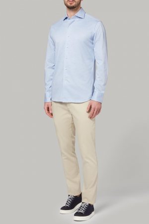 Polo Camicie Uomo | Polo Camicia In Jersey Di Cotone Microfantasia Azzurro | Boggi Milano