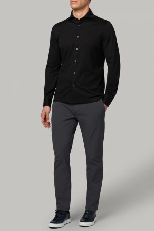 Polo Camicie Uomo | Polo Camicia In Pique Filo Di Scozia Slim Fit Nero | Boggi Milano
